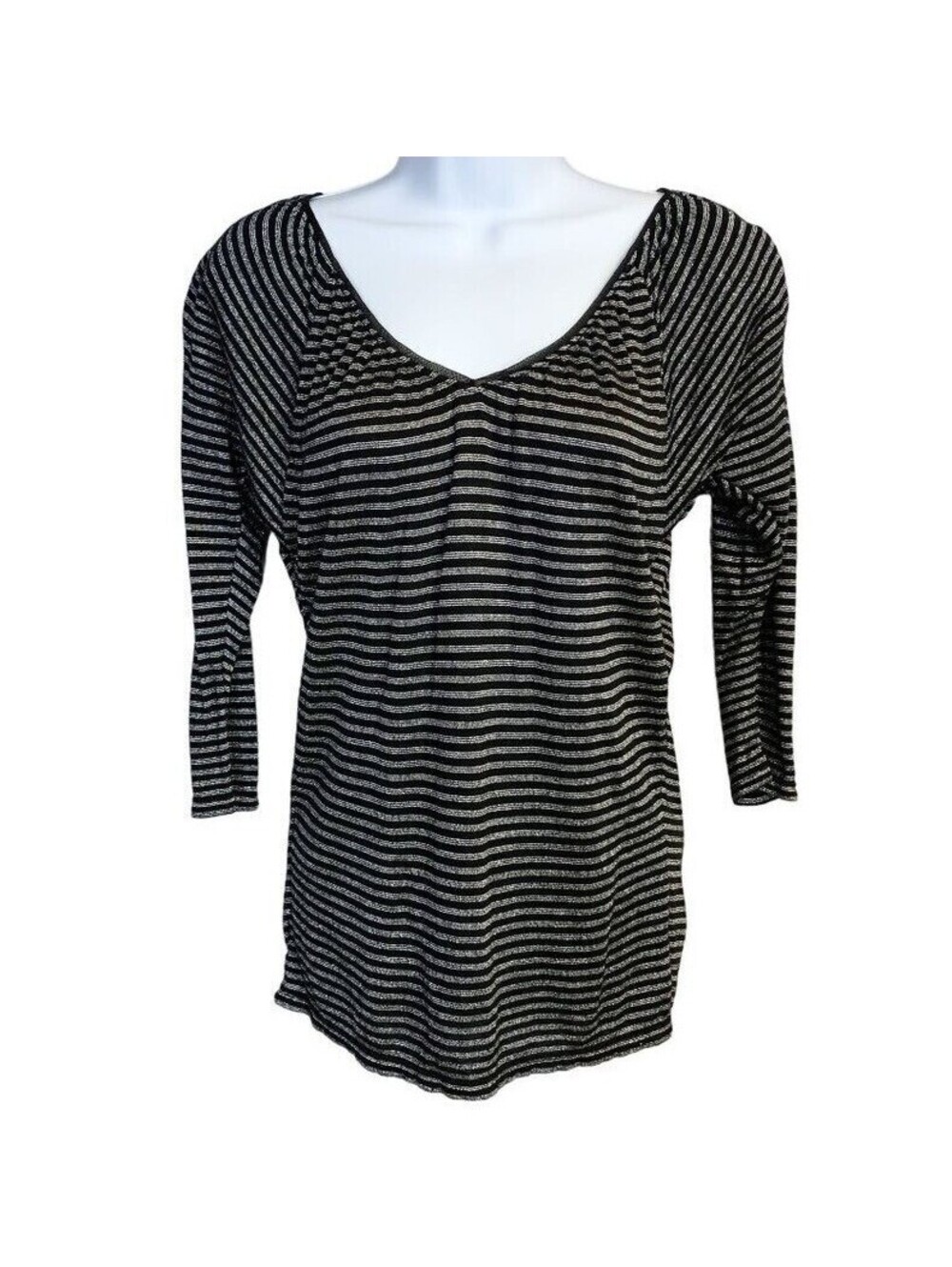 White House Black Market Metallic Striped V-Neck Dolman Sleeve Top Black XXS